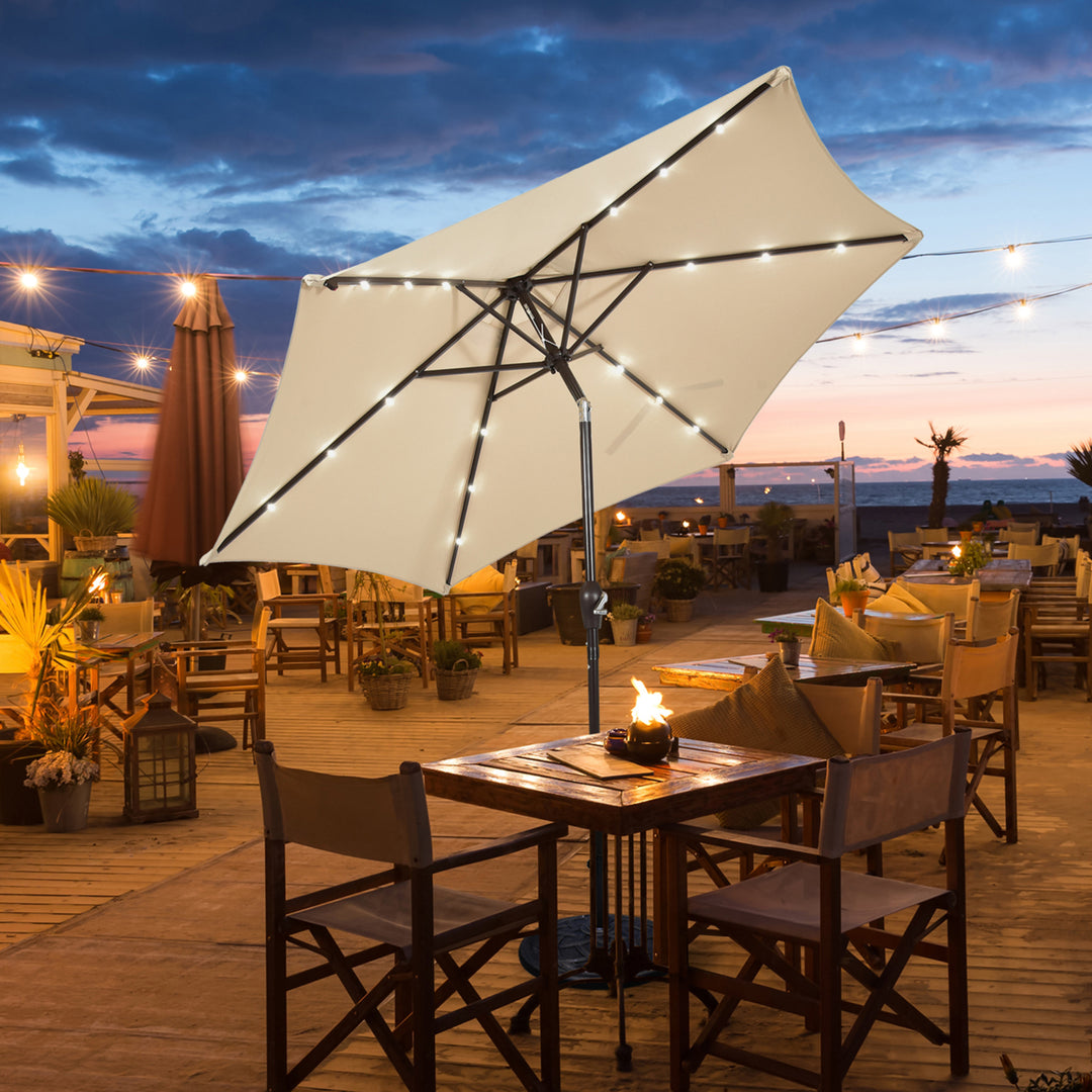 9 ft Patio Table Market Umbrella Yard Outdoor w/ Solar LED Lights Image 4