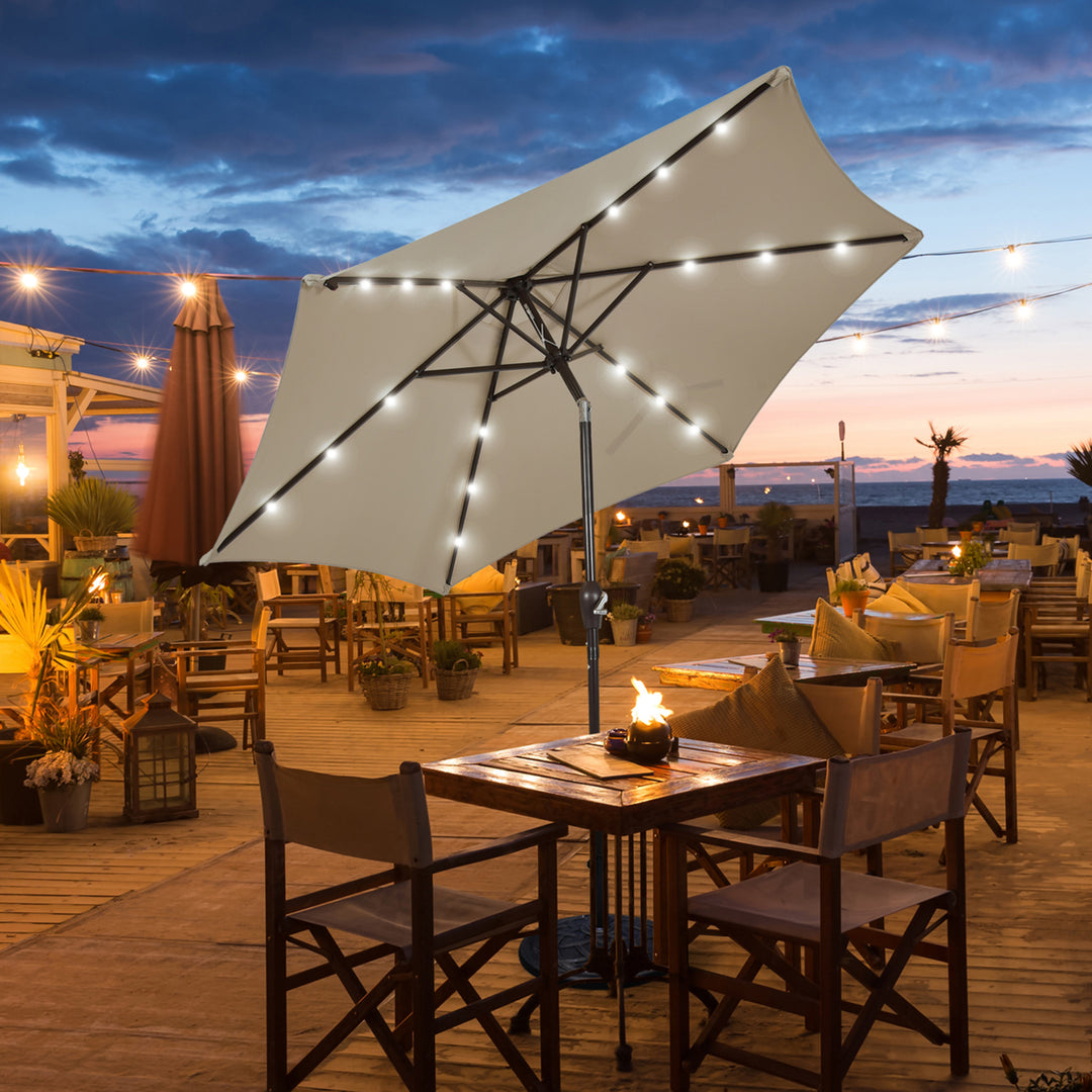 9 ft Patio Table Market Umbrella Yard Outdoor w/ Solar LED Lights Image 5