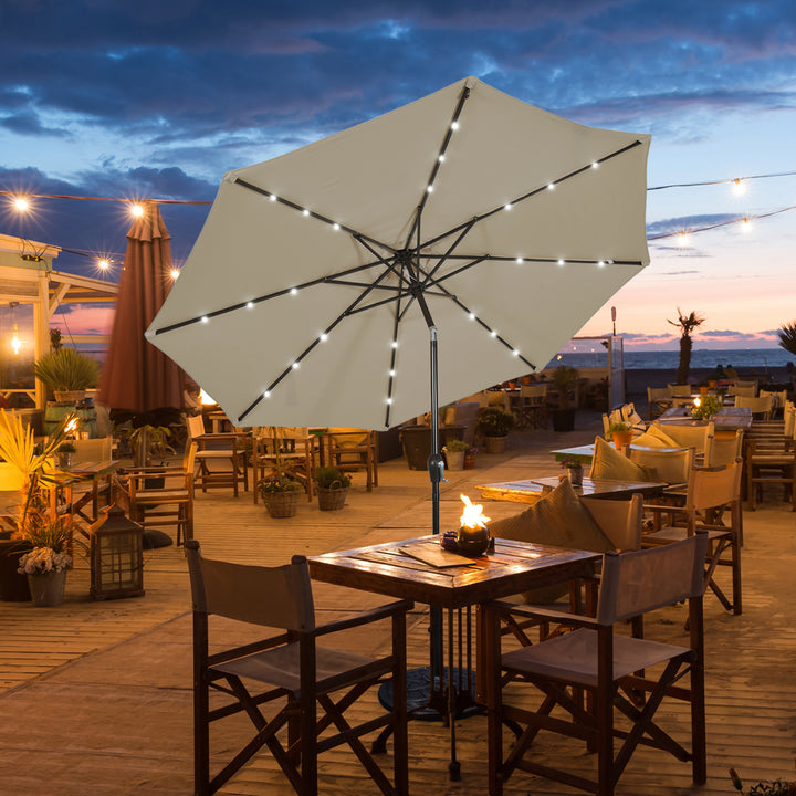 10 ft Patio Table Market Umbrella Yard Outdoor w/ Solar LED Lights Image 5