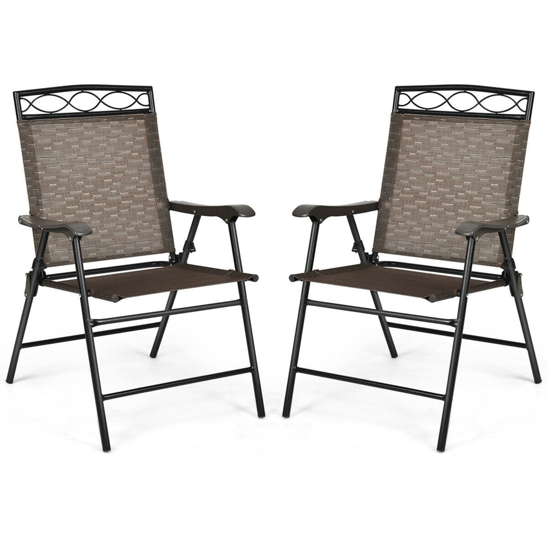 2PCS Folding Chairs Patio Garden Outdoor w/ Steel Frame Armrest Footrest Image 1