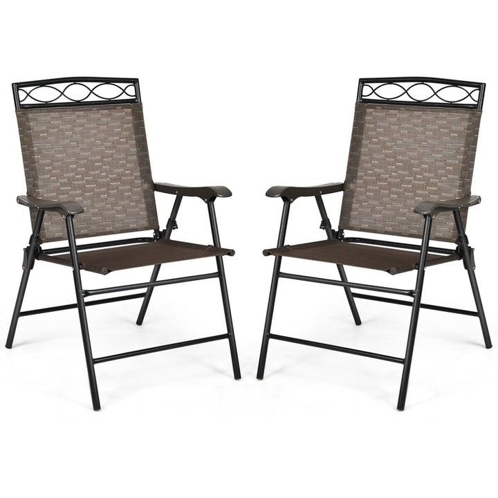 2PCS Folding Chairs Patio Garden Outdoor w/ Steel Frame Armrest Footrest Image 1