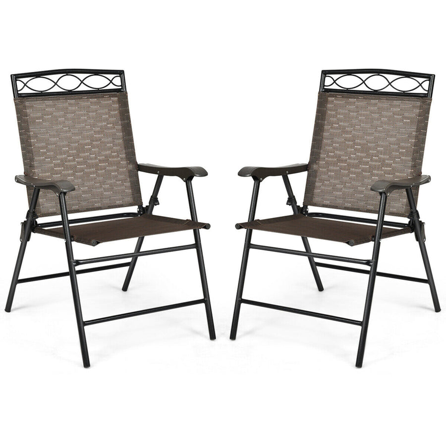 2PCS Folding Chairs Patio Garden Outdoor w/ Steel Frame Armrest Footrest Image 1