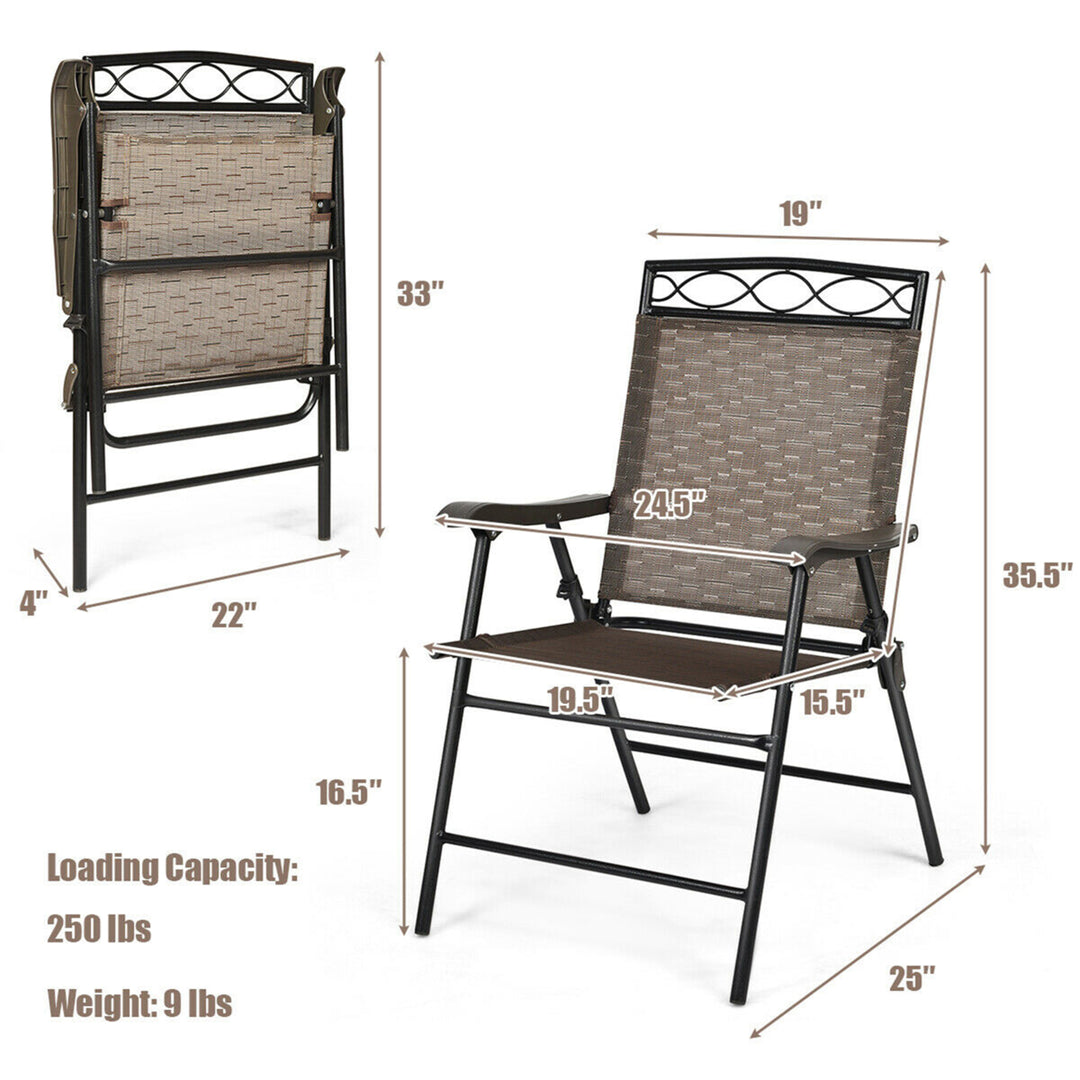 2PCS Folding Chairs Patio Garden Outdoor w/ Steel Frame Armrest Footrest Image 2