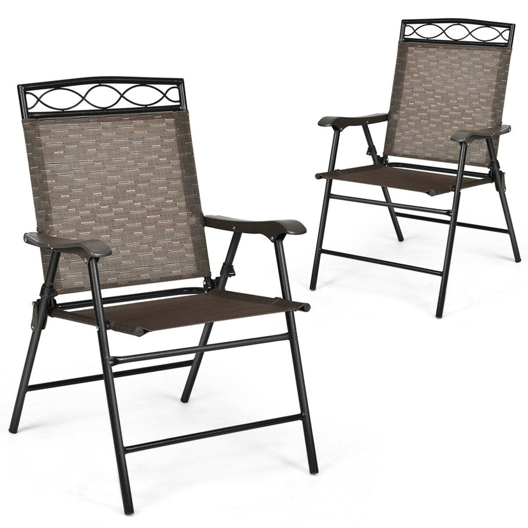 2PCS Folding Chairs Patio Garden Outdoor w/ Steel Frame Armrest Footrest Image 5