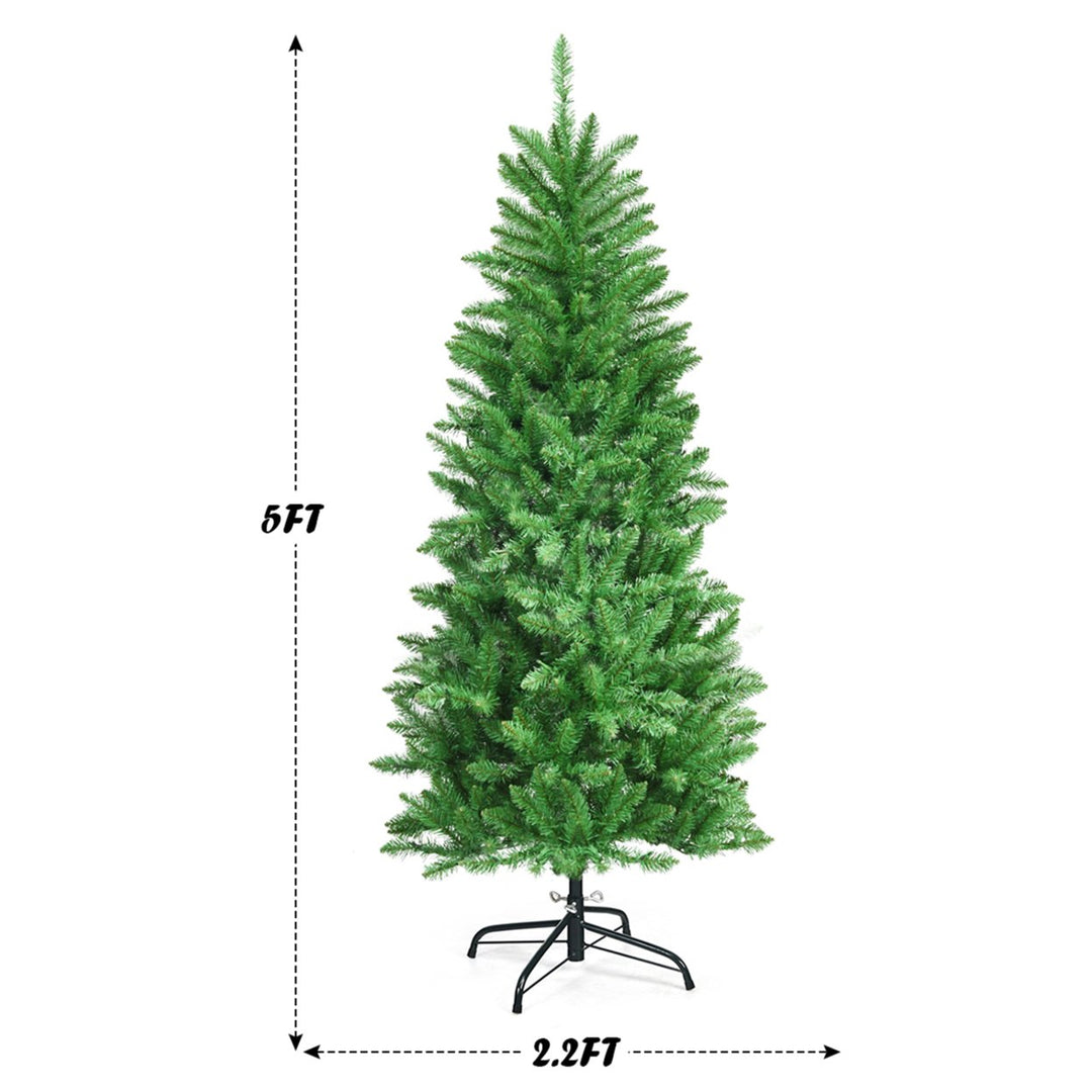 5 ft Pre-lit Pencil Christmas Tree Hinged Fir Tree Holiday Decor w/ LED Lights Image 2