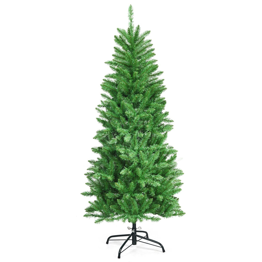 5 ft Pre-lit Pencil Christmas Tree Hinged Fir Tree Holiday Decor w/ LED Lights Image 4