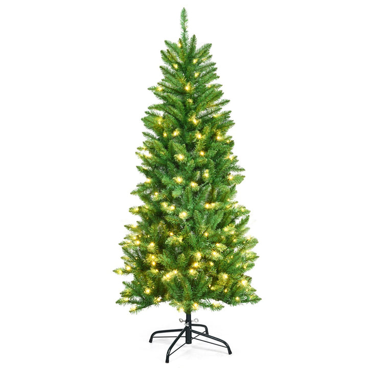 5 ft Pre-lit Pencil Christmas Tree Hinged Fir Tree Holiday Decor w/ LED Lights Image 5