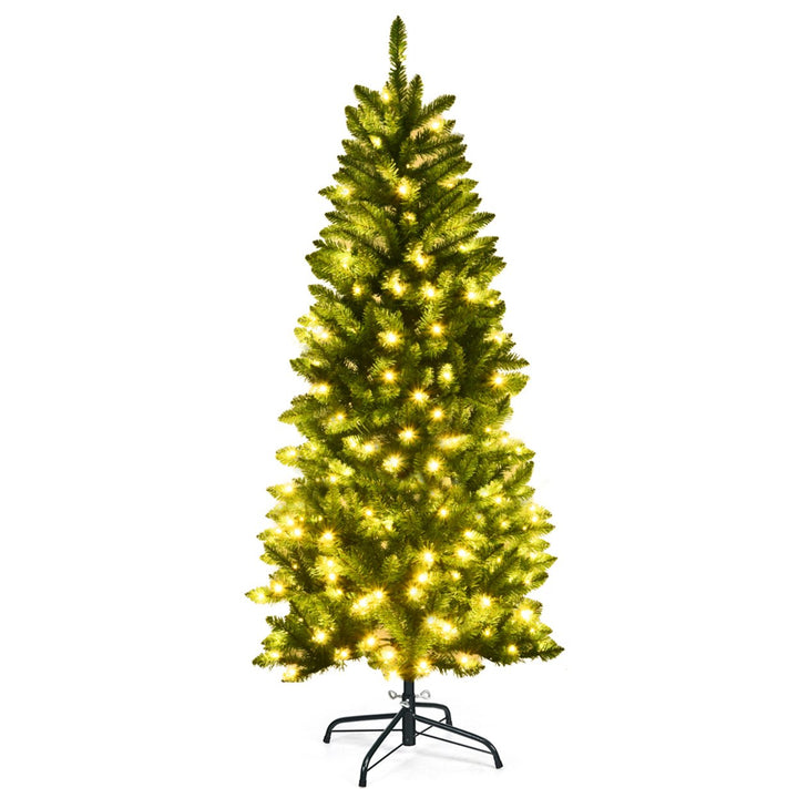 5 ft Pre-lit Pencil Christmas Tree Hinged Fir Tree Holiday Decor w/ LED Lights Image 6