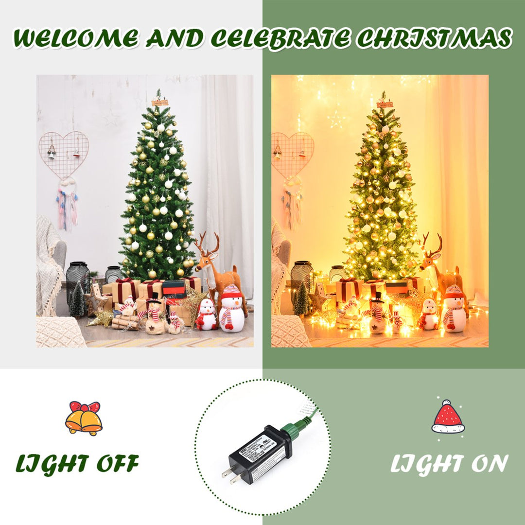 5 ft Pre-lit Pencil Christmas Tree Hinged Fir Tree Holiday Decor w/ LED Lights Image 8