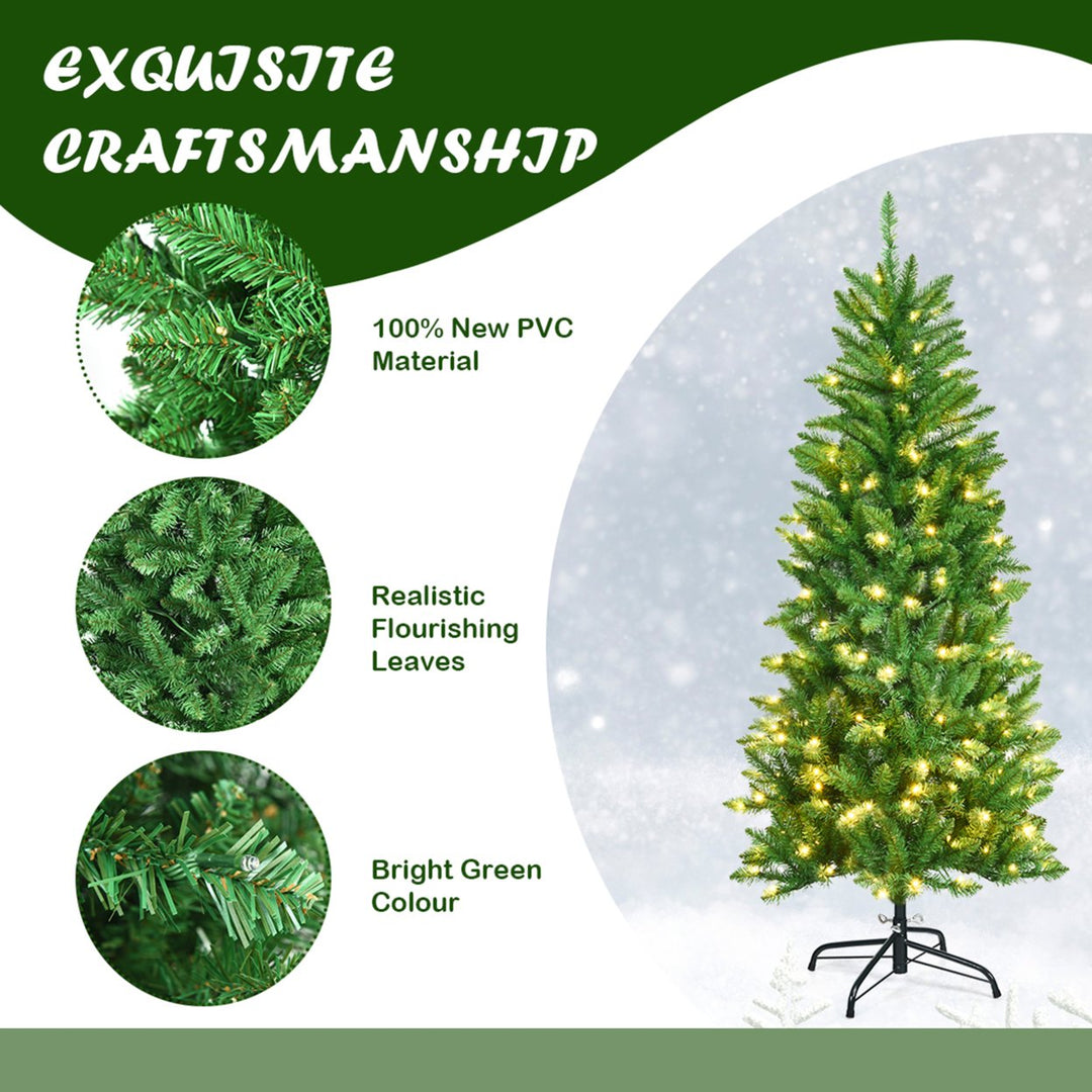 5 ft Pre-lit Pencil Christmas Tree Hinged Fir Tree Holiday Decor w/ LED Lights Image 10