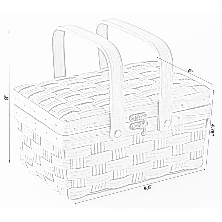 Small Woodchip Picnic Basket with Cover Folding Handles Outdoor Storage Basket Image 6