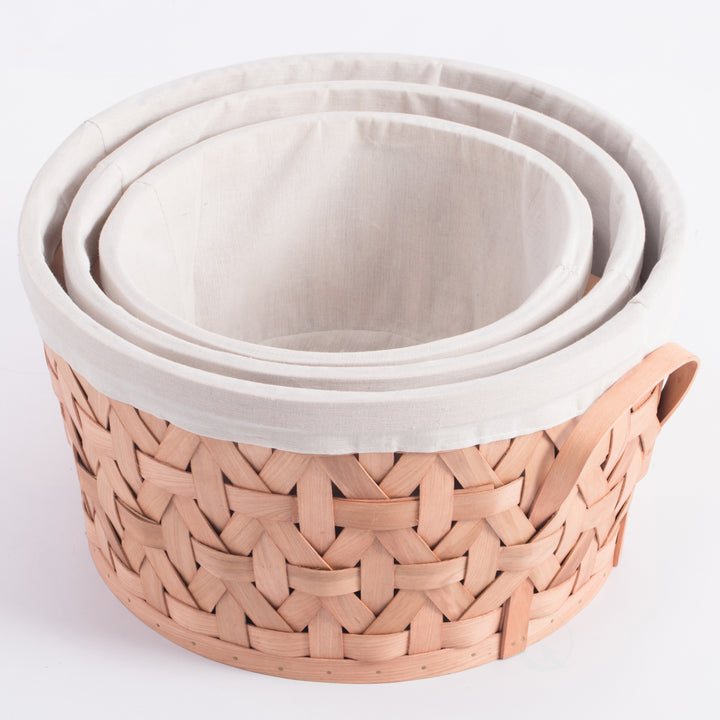Wooden Round Display Basket Bins, Lined with White Fabric, Food Gift Basket Image 4