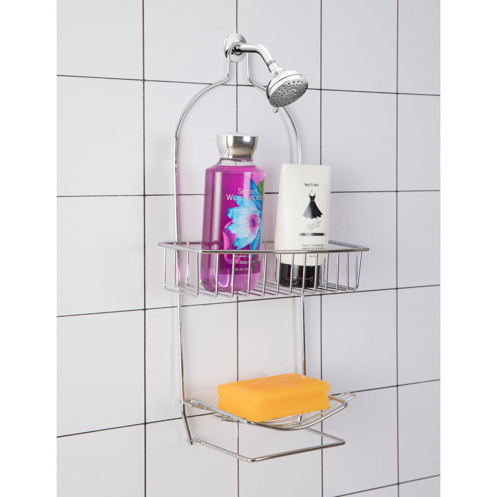 Chrome Metal Wire Hanging Bathroom Shower Storage Rack for Towels and Bottles Image 2