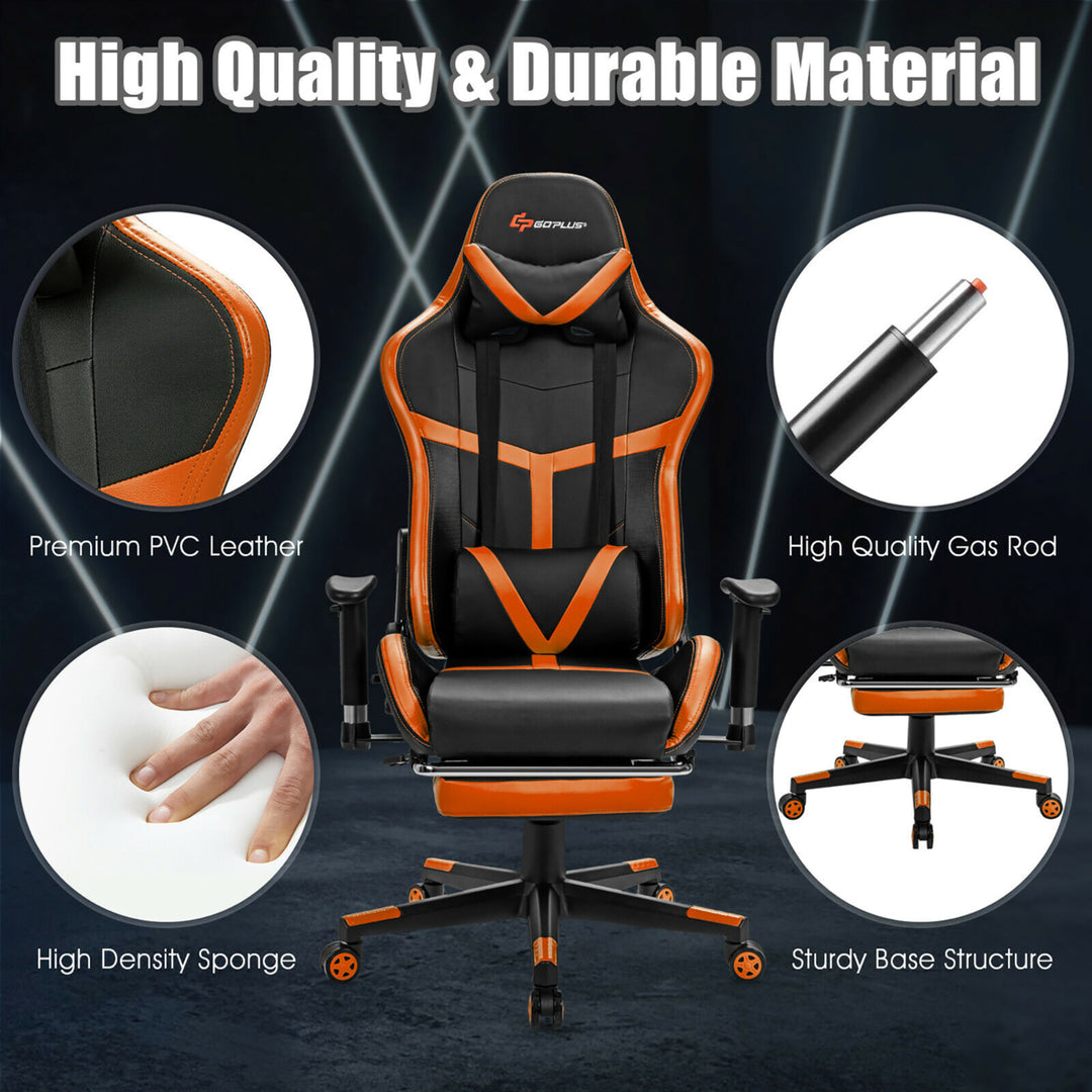 Massage Gaming Chair Reclining Racing Chair with Lumbar Support andFootrest Orange Image 8