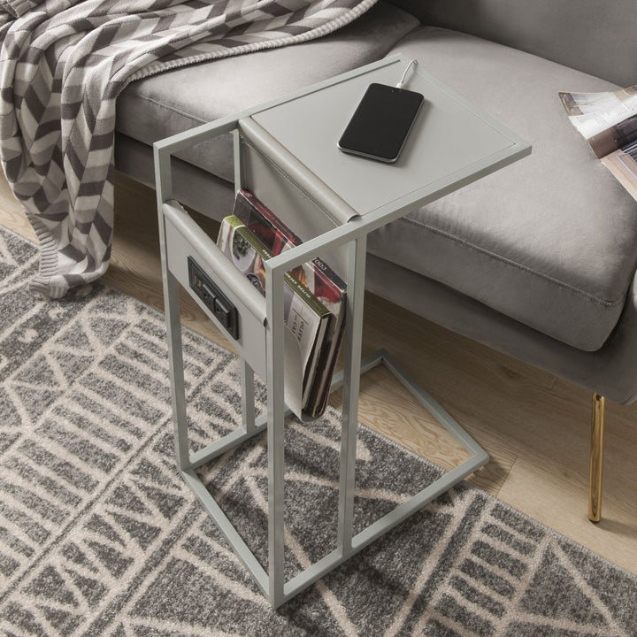 Loft Lyfe C-Table with Magazine Holder USB Ports Modern Space-Saving Design Image 1