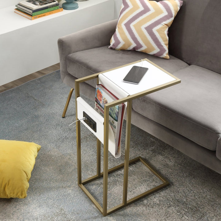 Loft Lyfe C-Table with Magazine Holder USB Ports Modern Space-Saving Design Image 3