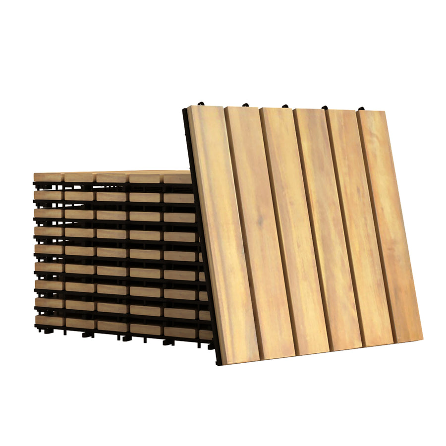 10PCS 12 x 12 Acacia Wood Deck Tiles Interlocking Patio Pavers Stripe Pattern Image 1