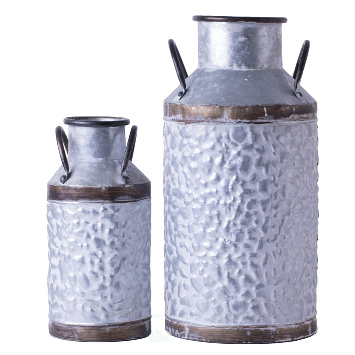 Rustic Galvanized Metal Milk Can Planter Vase 12 Inch Image 1