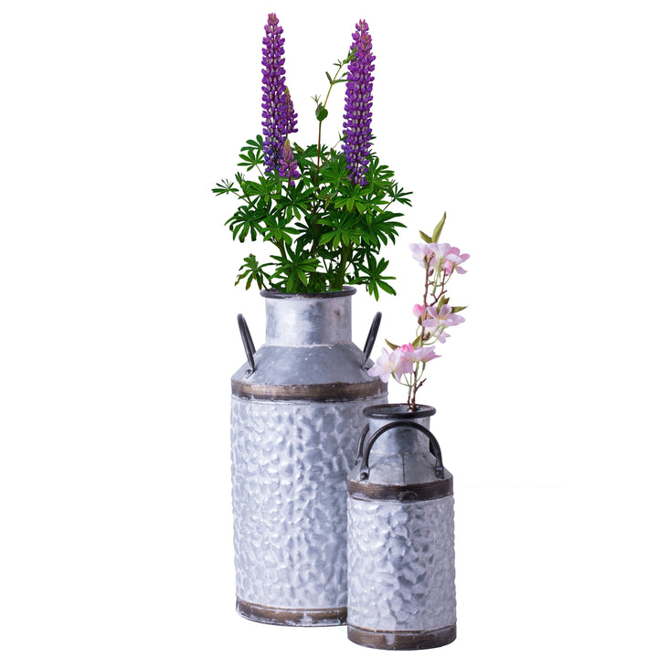 Rustic Galvanized Metal Milk Can Planter Vase 12 Inch Image 3