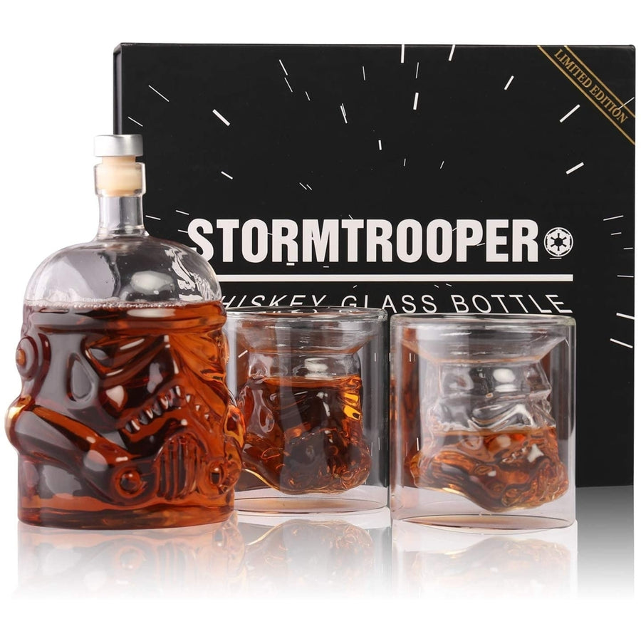 STAR WARS: Stormtrooper Bottle Decanter Set with 2 Glasses, Whiskey Carafe, for Whiskey, Vodka, and Wine, 680ml Image 1