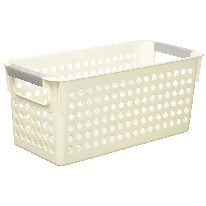 White Rectangular Plastic Shelf Organizer Basket with Handles Image 7