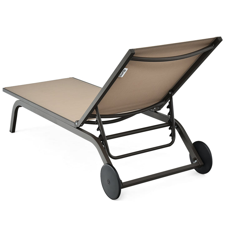 Patio Chaise Lounge Chair Aluminum Adjustable Recliner w/ Wheels Brown Image 6