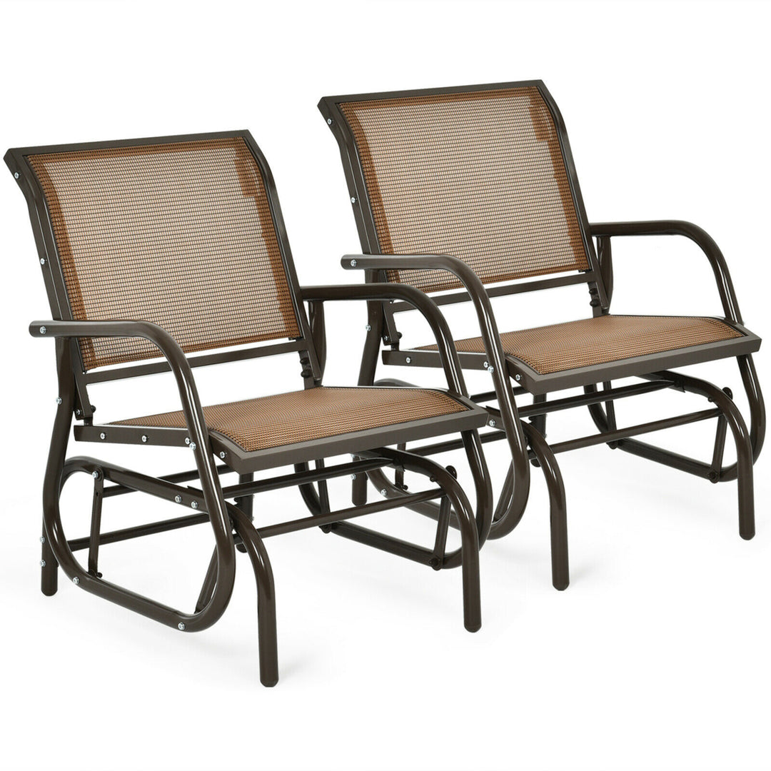 2PCS Patio Swing Glider Chair Single Rocking Chair Yard Outdoor Brown Image 1