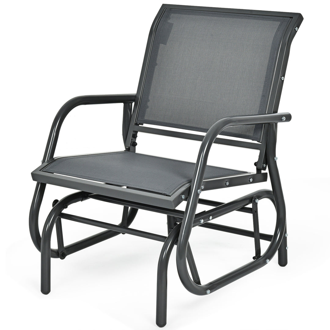 2PCS Patio Swing Glider Chair Single Rocking Chair Yard Outdoor Grey Image 3