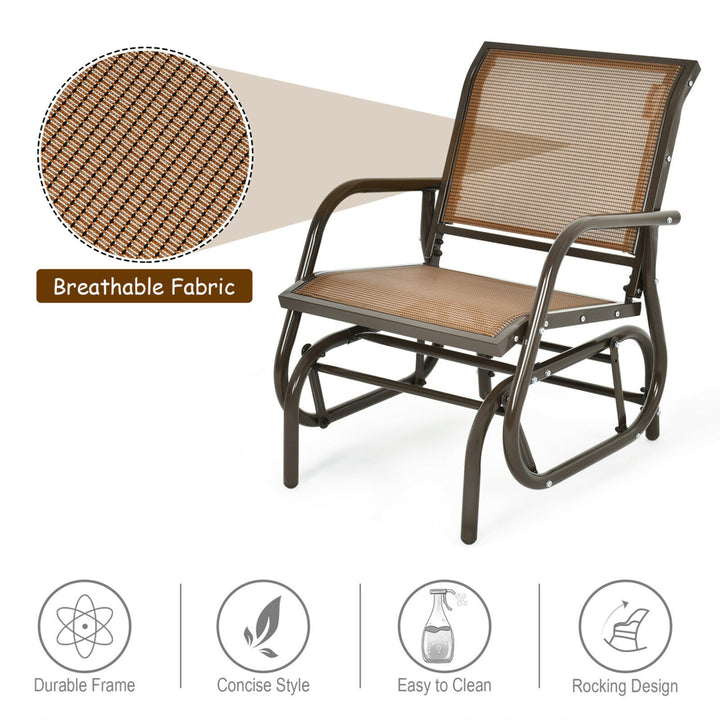 2PCS Patio Swing Glider Chair Single Rocking Chair Yard Outdoor Brown Image 6