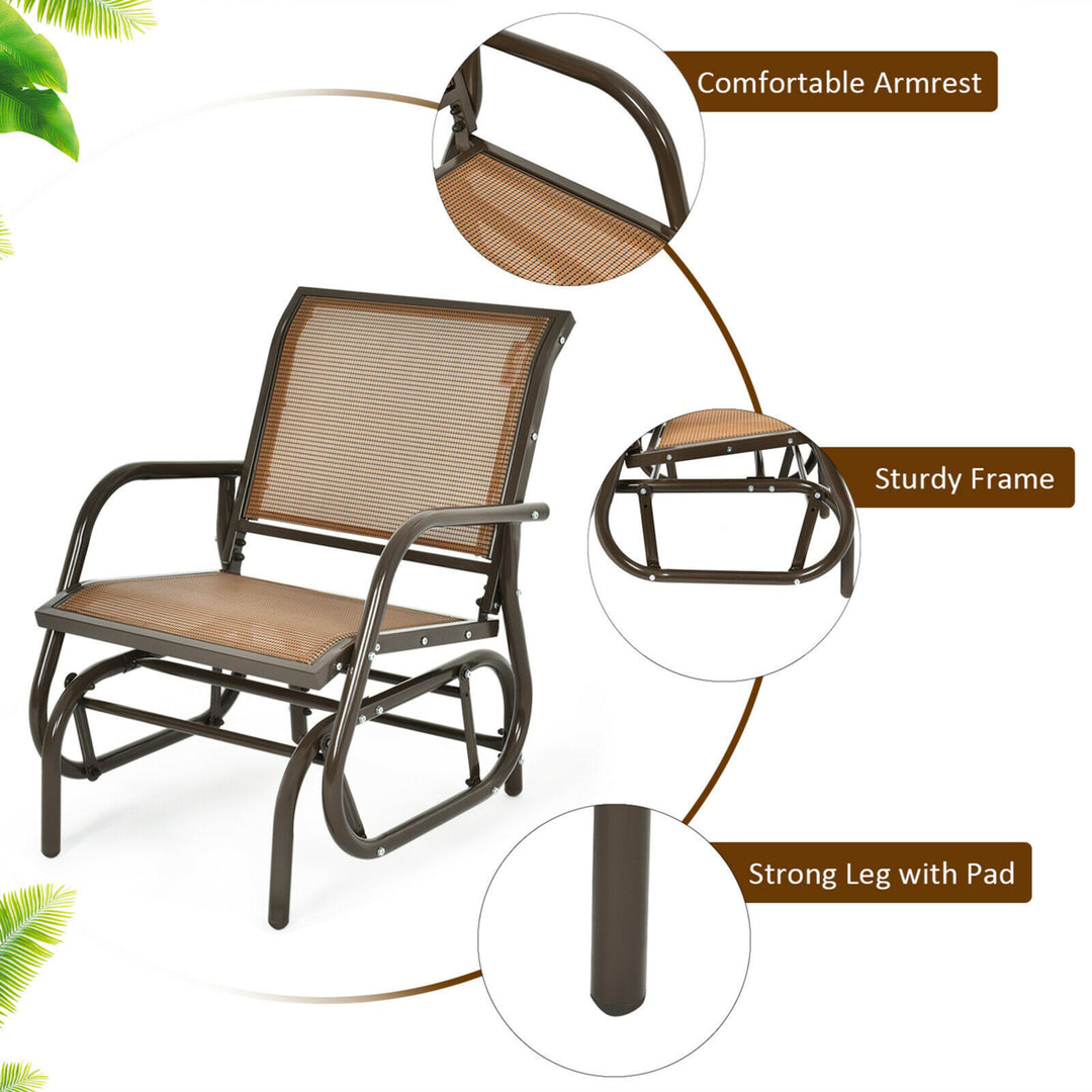 2PCS Patio Swing Glider Chair Single Rocking Chair Yard Outdoor Brown Image 8