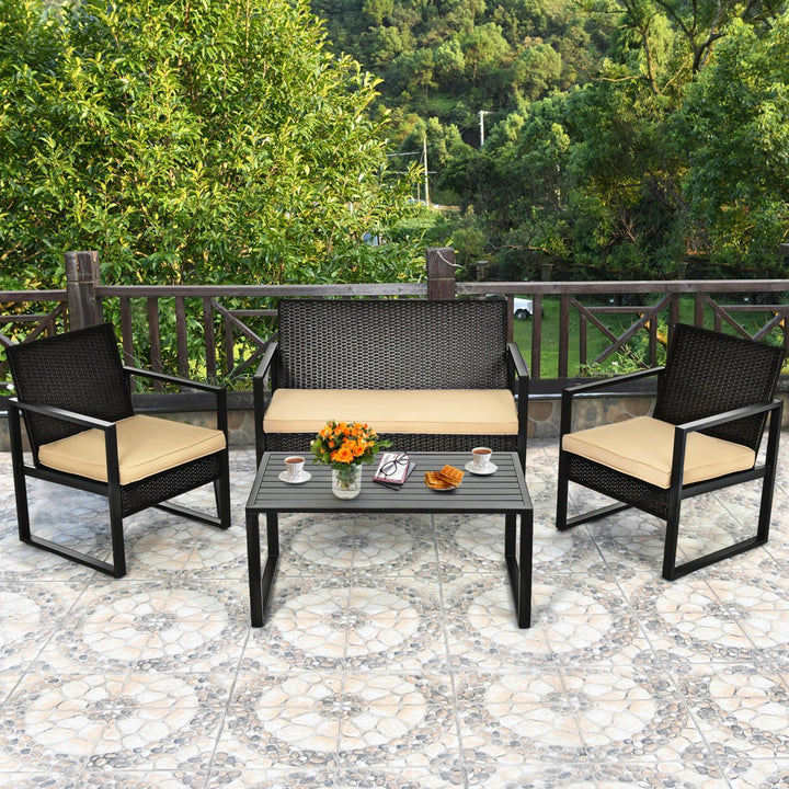 8PCS Outdoor Wicker Rattan Furniture Set Patio Conversation Set w/ Cushions Image 4