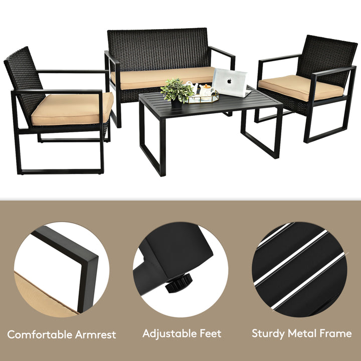 4PCS Outdoor Wicker Rattan Furniture Set Patio Conversation Set w/ Cushions Image 9