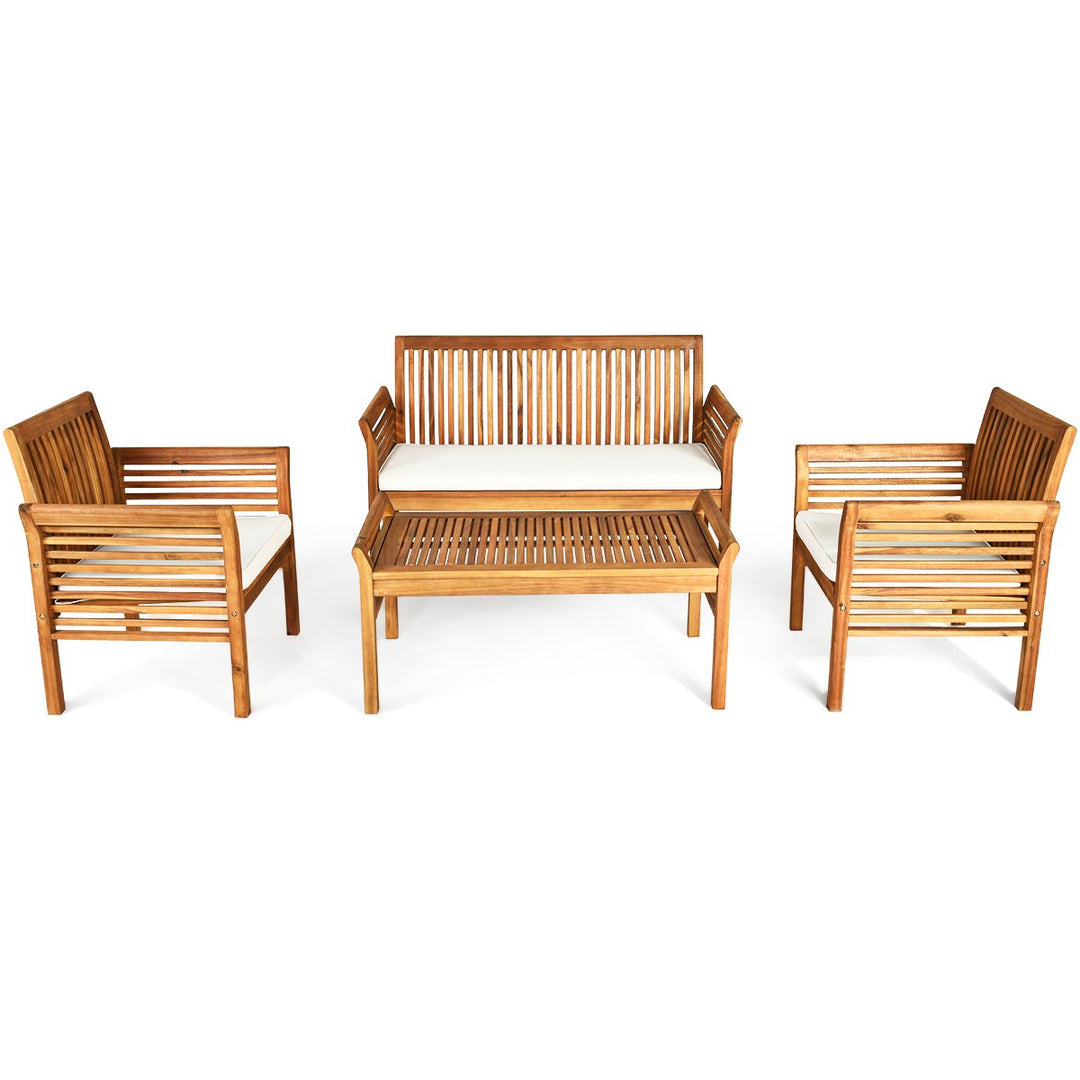 8PCS Wooden Patio Conversation Set Outdoor Furniture Set w/ Cushion Image 8