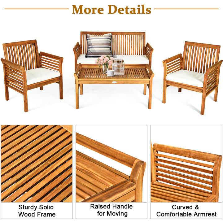 8PCS Wooden Patio Conversation Set Outdoor Furniture Set w/ Cushion Image 10