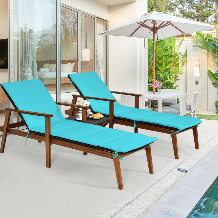 3PCS Outdoor Patio Lounge Chair Set w/ Folding Table Turquoise Cushion Image 4