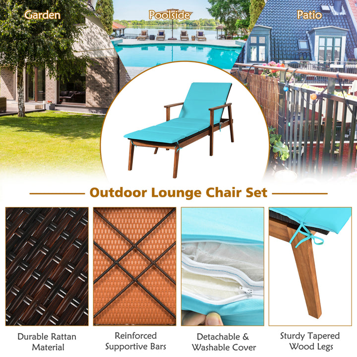 3PCS Outdoor Patio Lounge Chair Set w/ Folding Table Turquoise Cushion Image 9