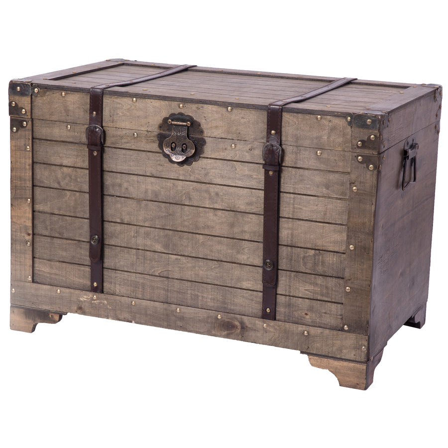 Old Fashioned Large Natural Wood Storage Trunk and Coffee Table Image 1
