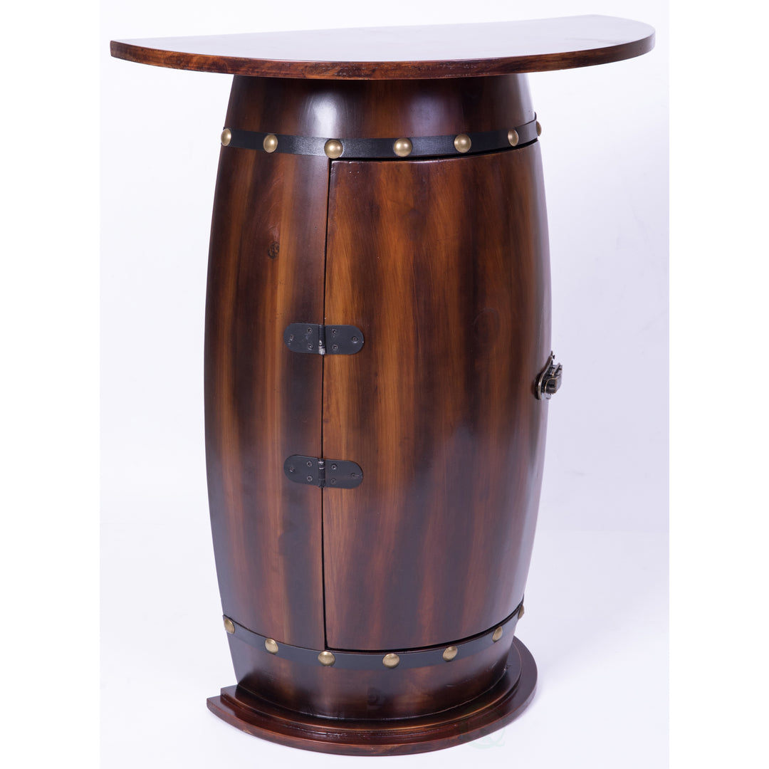 Wooden Wine Barrel Console Bar Table Lockable Storage Cabinet Rustic Design 11.75x23.5 Image 3