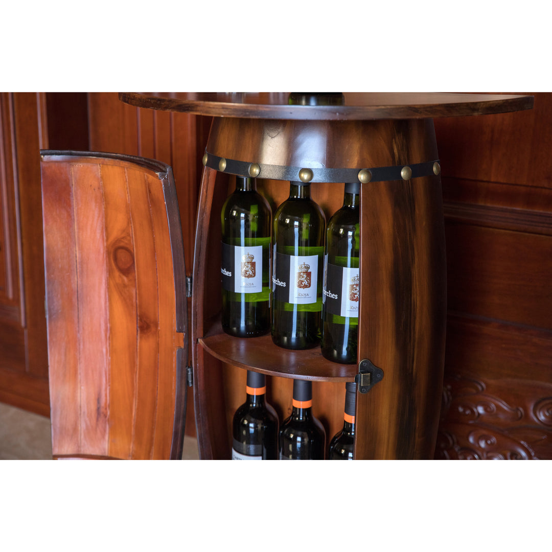 Wooden Wine Barrel Console Bar Table Lockable Storage Cabinet Rustic Design 11.75x23.5 Image 5