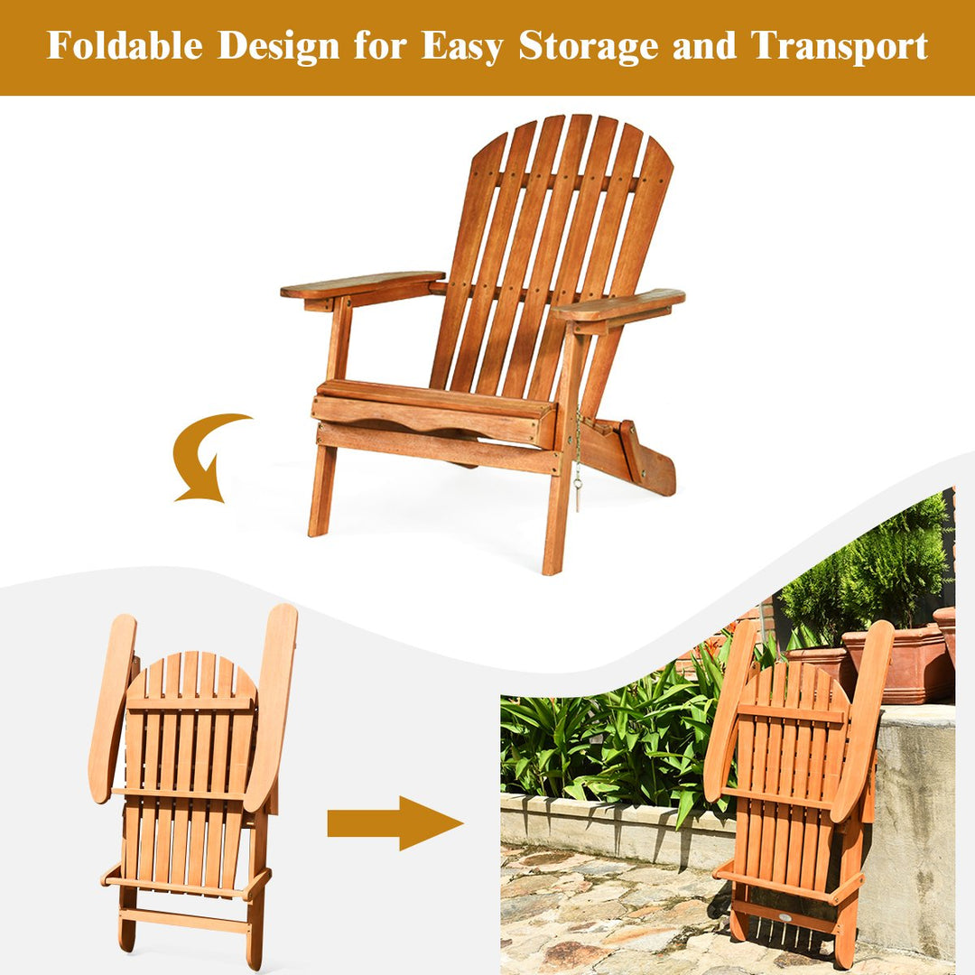 3PCS Patio Wooden Adirondack Chair Table Set Folding Seat Furniture Garden Image 4