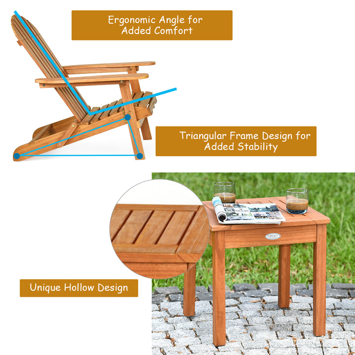 3PCS Patio Wooden Adirondack Chair Table Set Folding Seat Furniture Garden Image 5