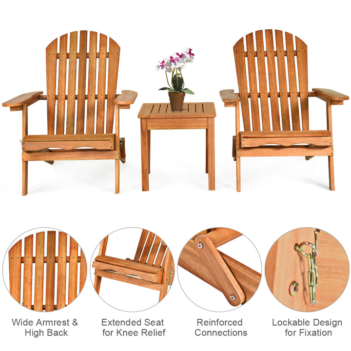 3PCS Patio Wooden Adirondack Chair Table Set Folding Seat Furniture Garden Image 6