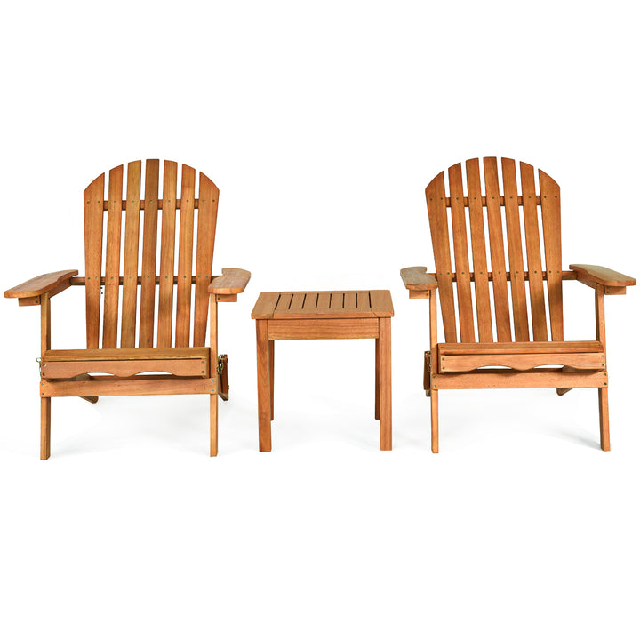 3PCS Patio Wooden Adirondack Chair Table Set Folding Seat Furniture Garden Image 7