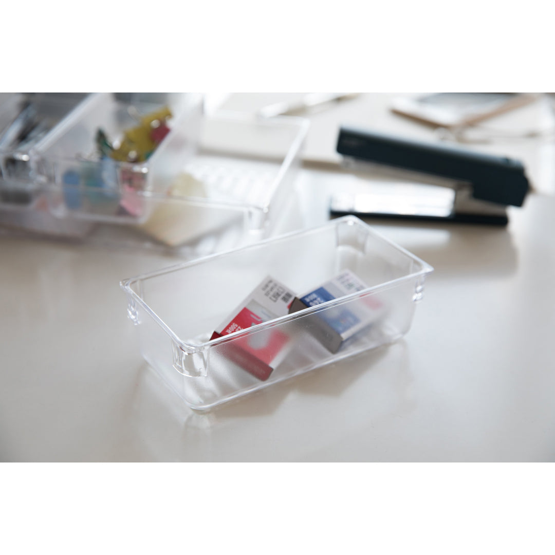 Clear Plastic Drawer Organizers Set of 2 Durable Storage Small Large Containers Image 6