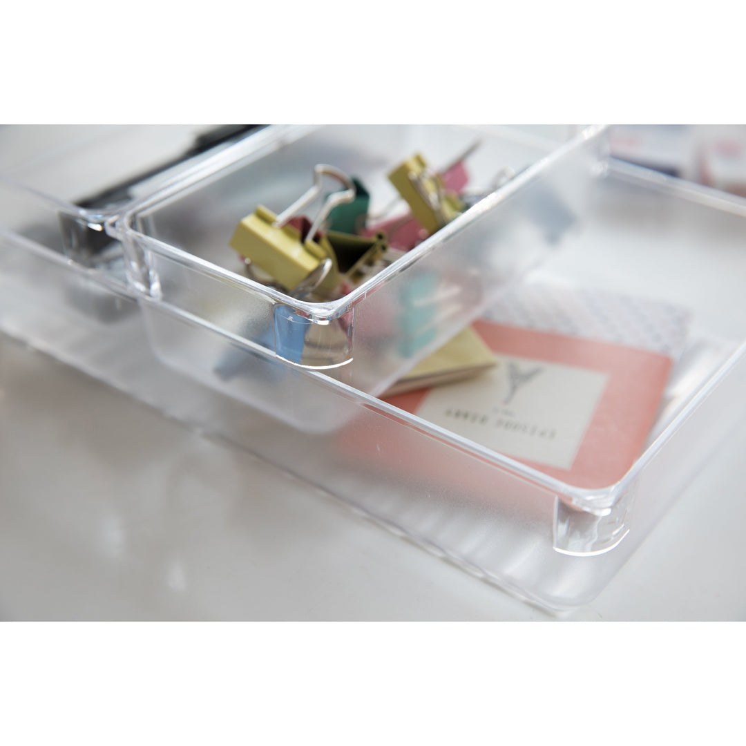 Clear Plastic Drawer Organizers Set of 2 Durable Storage Small Large Containers Image 7