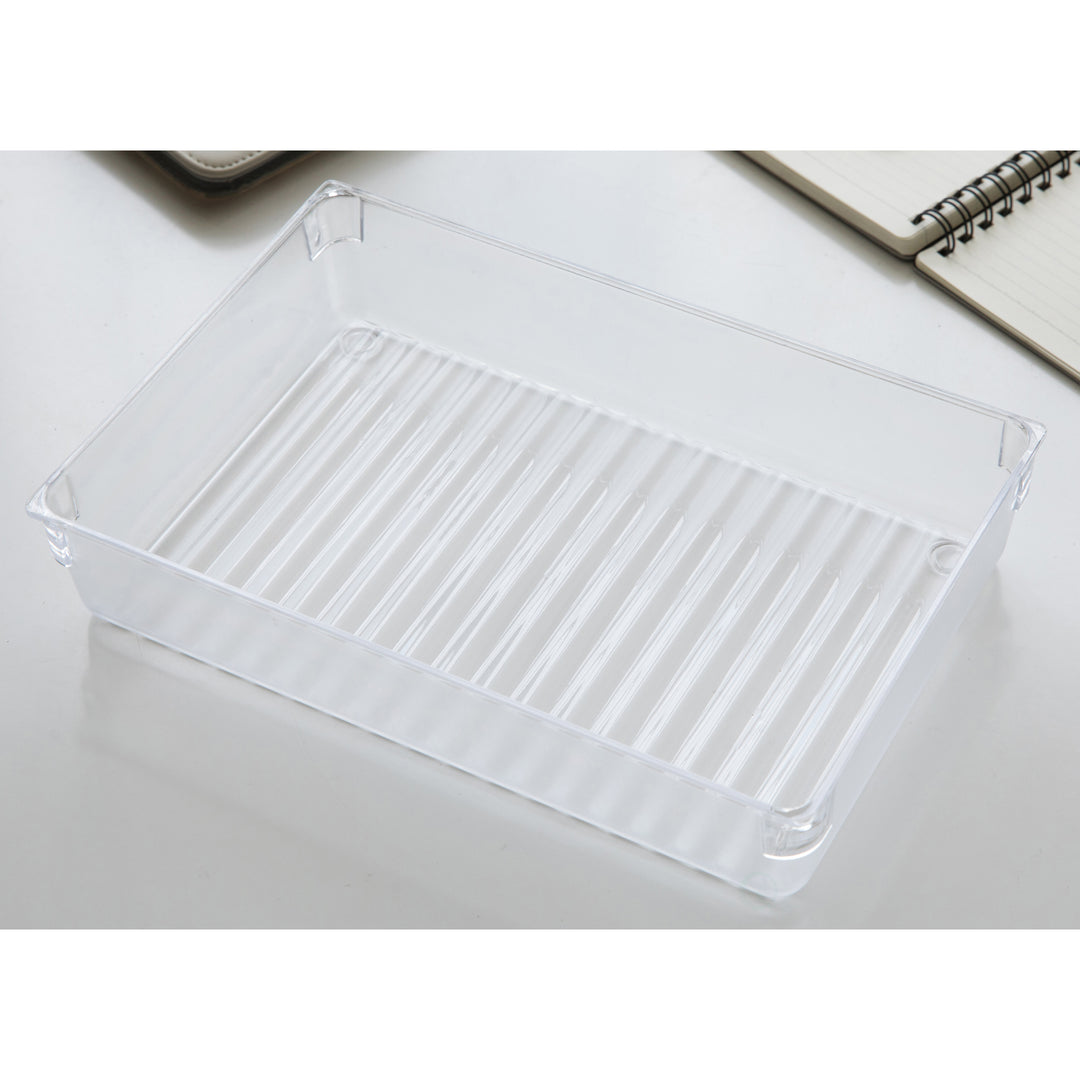 Clear Plastic Drawer Organizers Set of 2 Durable Storage Small Large Containers Image 12