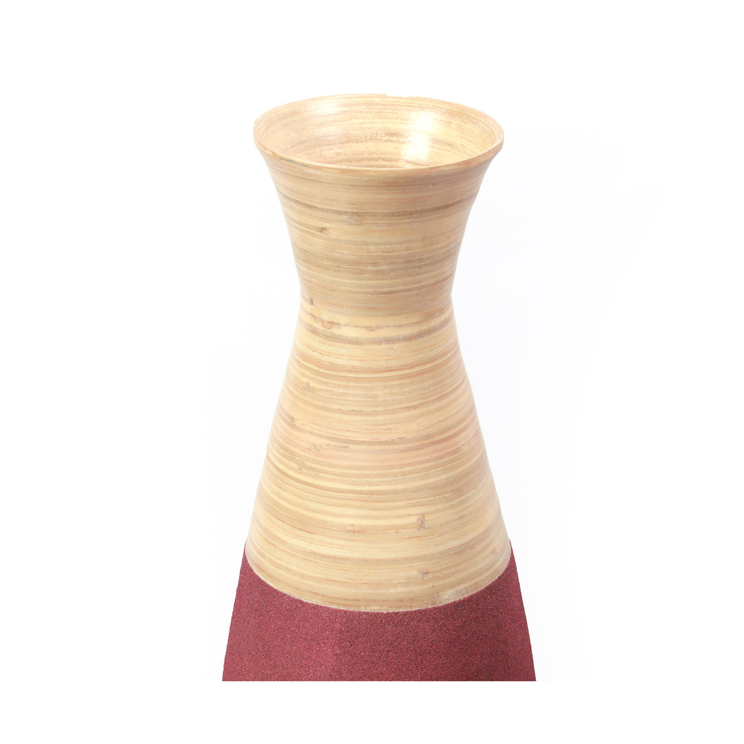 31.5 inch Tall Handcrafted Bamboo Floor Vase, Burgundy and Natural Finish, Decorative Accent, Large Floor Vase, Image 4