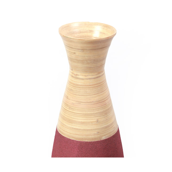 31.5 inch Tall Handcrafted Bamboo Floor Vase, Burgundy and Natural Finish, Decorative Accent, Large Floor Vase, Image 4