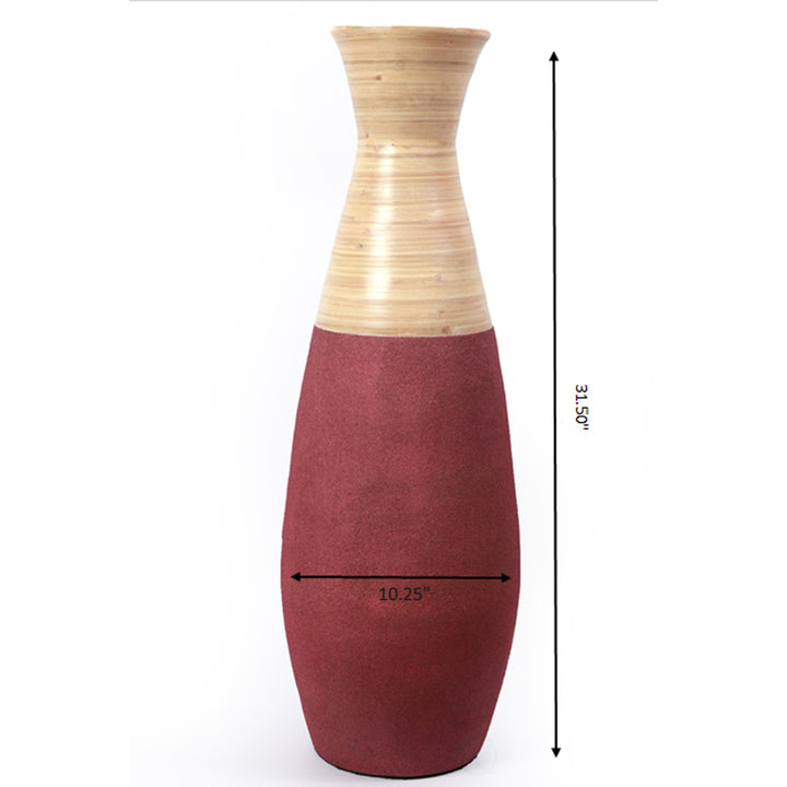 31.5 inch Tall Handcrafted Bamboo Floor Vase, Burgundy and Natural Finish, Decorative Accent, Large Floor Vase, Image 6