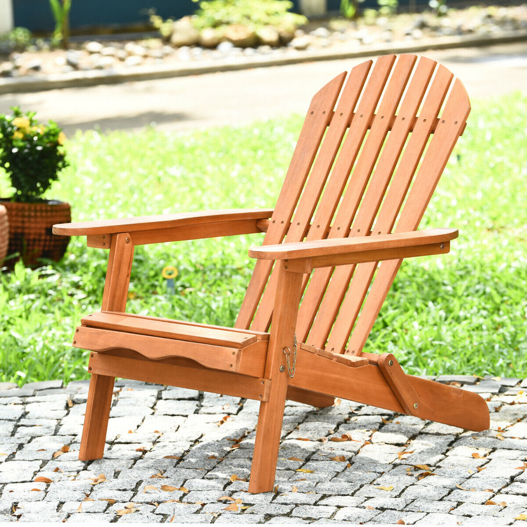 Eucalyptus Adirondack Chair Foldable Outdoor Wood Lounger Chair Natural Image 1